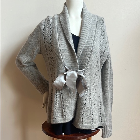 Marina Luna lambswool Gray Cable Knit Cardigan with Shawl Collar - Picture 1 of 3